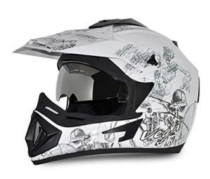 Vega Off Road Motocross Graphic Helmet (White and Silver, L)