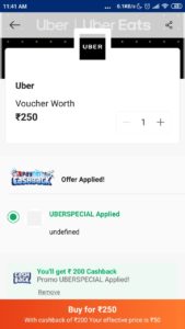 Uber voucher uberspecial offer paytm
