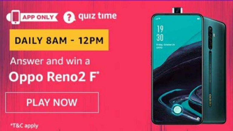 Amazon Quiz Answers Today Win Oppo Reno2 F