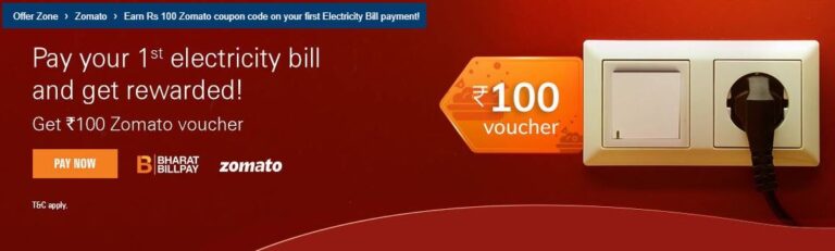 ICICI Free Zomato Voucher worth Rs 100 on Electricity Bill