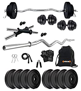 Kore PVC 16-30 Kg Home Gym Set with One 3 Ft Curl and One Pair Dumbbell Rods with Gym Accessories AllTrickz.jpg