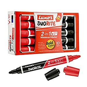 Luxor Duorite 2-in-1 Bullet Tip Whiteboard Marker - Black & Red - Pack of 10 AllTrickz.jpg