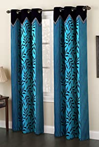 Homefab India Polyester Eyelet 8 ft Long Door Curtain  Aqua Blue and Black  AllTrickz.jpg