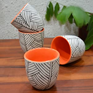 StyleMyWay White Matt Line Pattern Chai Tea Kullads in Ceramic Set of 4  AllTrickz.jpg