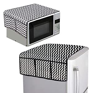 PrettyKraftsÂ Appliance Cover Combo of 1 Refrigerator Top Cover and 1 Microwave Top Cover    Black  Set of 2 AllTrickz.jpg