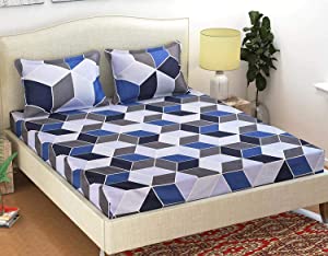 ENGUNIAS® King Collection Beautiful 3D Polycotton 154TC Double Bed Sized  90 X 90  Bedsheet with 2 Free Maching Pillow Covers Color   Blue  AllTrickz.jpg
