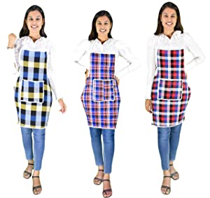 GLUN Cotton Kitchen Multi Colour Apron with Front Pocket   Set of 3 Color and Design May Vary  AllTrickz.jpg