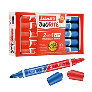 Luxor Duorite 2 in 1 Bullet Tip Whiteboard Marker   Bllue   Red   Pack of 10 AllTrickz.jpg