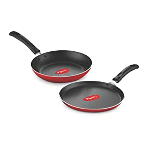 Pigeon Aluminium Nonstick Duo Pack Flat Tawa 250 and Fry Pan 200 Gift Set  Red  AllTrickz.jpg